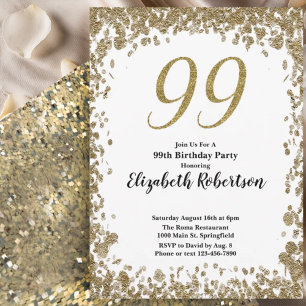 Invitación elegante para su 99 cumpleaños en oro p