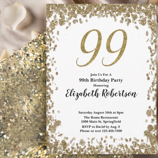 Invitación elegante para su 99 cumpleaños en oro p (Subido por el creador)