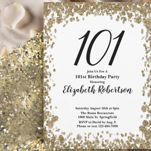 Invitación elegante para sus 101 años en oro para