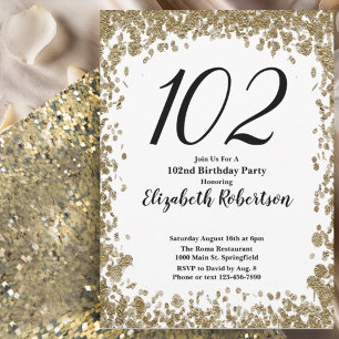 Invitación elegante para sus 102 años en oro para 