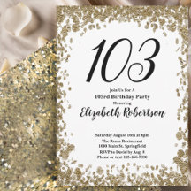 Invitación elegante para sus 103 años en oro para