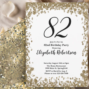 Invitación elegante para sus 82 años en oro para e