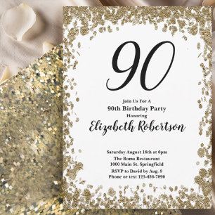 Invitación elegante para sus 90 años en oro para e