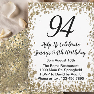 Invitación elegante para sus 94 años en oro para e