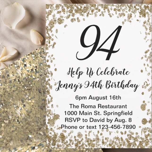 Invitación elegante para sus 94 años en oro para e (Subido por el creador)