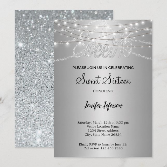Invitación elegante para Sweet 16 (Anverso / Reverso)