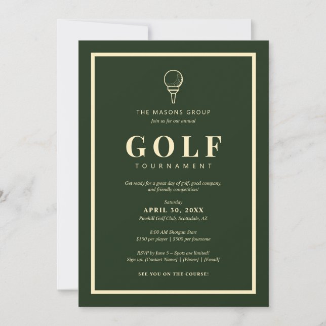 Invitación elegante para torneo de golf  (Anverso)