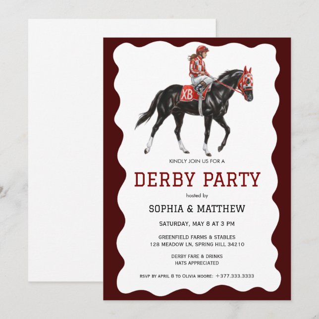 Invitación elegante para una fiesta de Derby de ca (Anverso / Reverso)