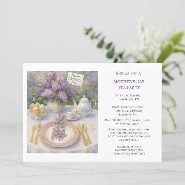 Invitación elegante para una fiesta de té del Día  (Anverso de pie)