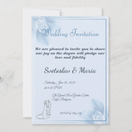Invitación Elegante Pareja de Acuarela Azul Arte de Línea Bod