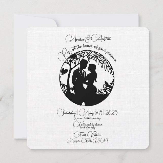 Invitación Elegante pareja de novias de silueta negra (Anverso)
