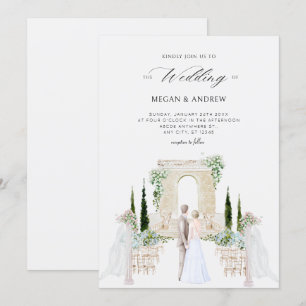 Invitación Elegante pareja estética boda jardín acuarela