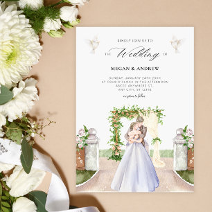 Invitación Elegante pareja estética boda jardín acuarela