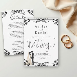 Invitación Elegante Pareja Romántica Boda Blanco Y Negro