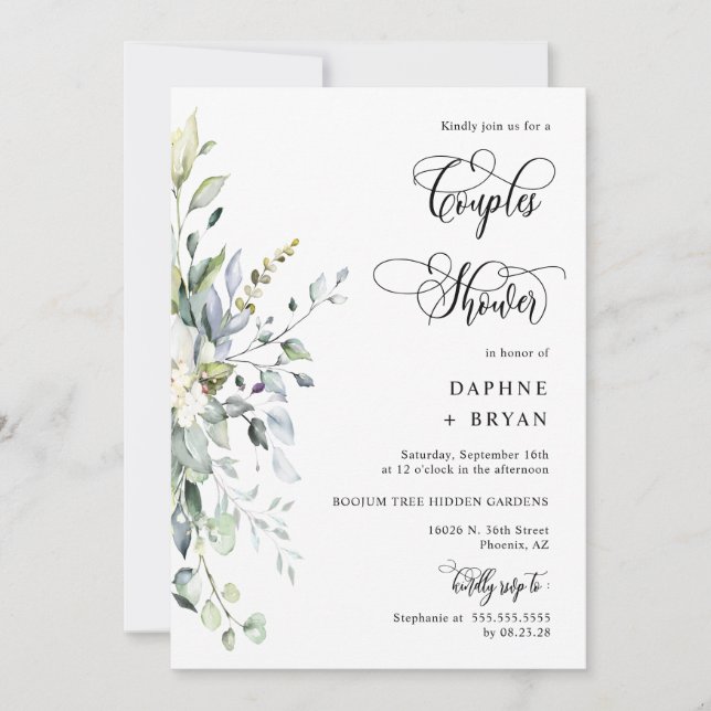 Invitación Elegante Parejas de Verdor Ducha Foto de código QR (Anverso)