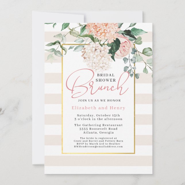 Invitación Elegante Parejas Florales Rosa Bridal Shower Brunc (Anverso)