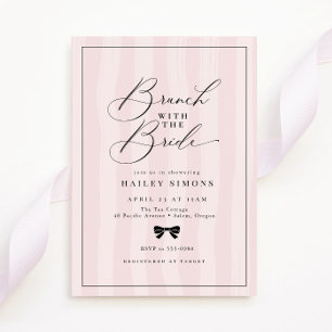 Invitación Elegante paro rosado Black Bow Bridal Shower Brunc