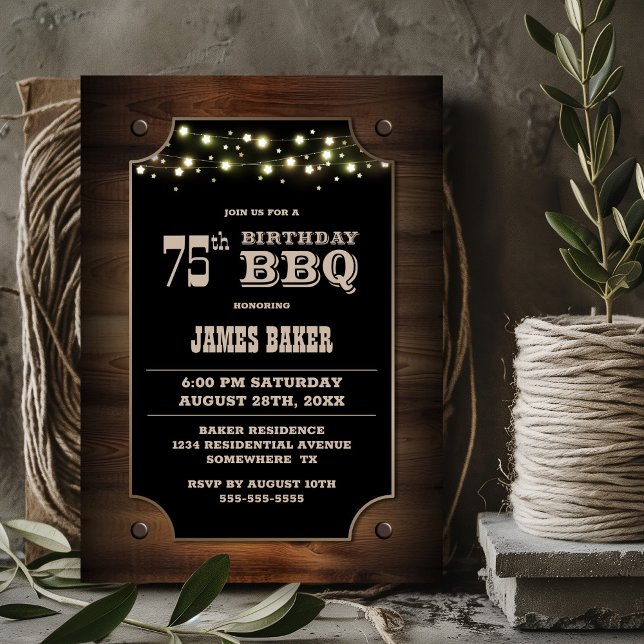 Invitación Elegante parrilla de madera 75 cumpleaños (Subido por el creador)