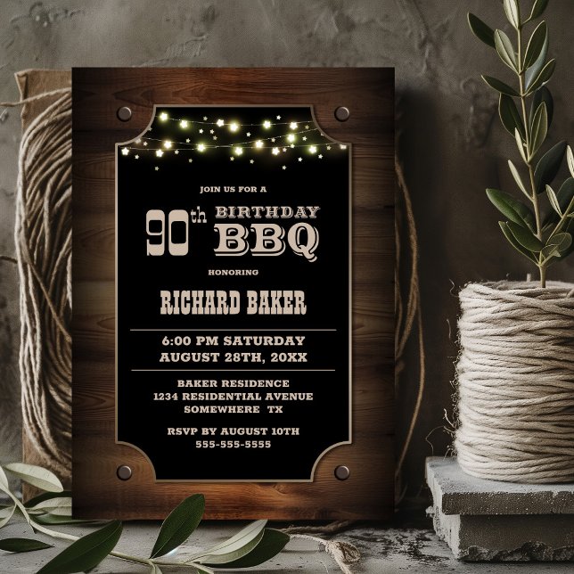 Invitación Elegante parrillada de madera 90º cumpleaños (Subido por el creador)