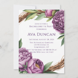 Invitación Elegante partido Bachelorette de Purple Peonies