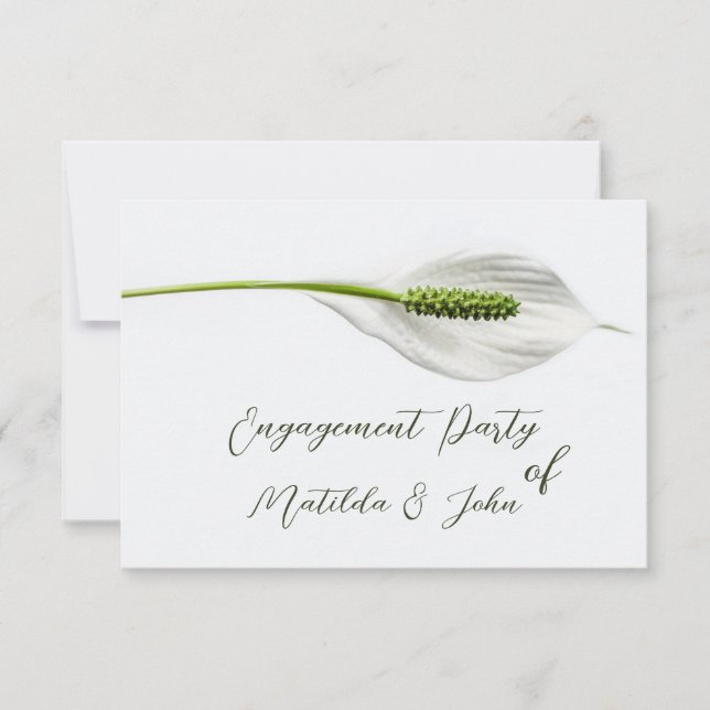 Invitación Elegante partido blanco de compromiso de spathiphy (Anverso)