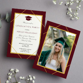 Invitación Elegante partido clásico de graduación de oro burd