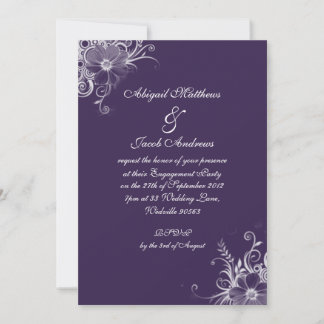 Invitación Elegante Partido Compromiso De Flores Púrpura Y Bl