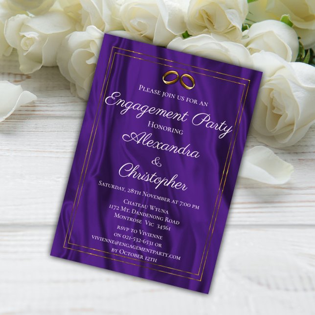 Invitación Elegante Partido Compromiso de la Seda Púrpura (Subido por el creador)