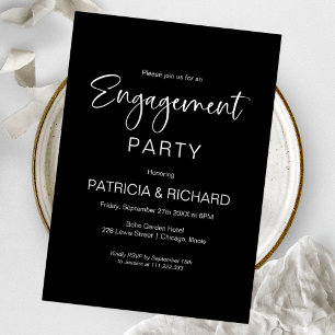 Invitación Elegante Partido De Compromiso Blanco Y Negro