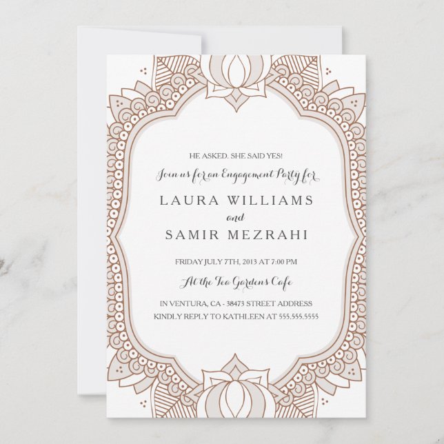 Invitación Elegante Partido de Compromiso Boda Mehndi (Anverso)