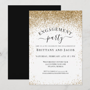 Invitación Elegante Partido de Compromiso Boda Purpurina de O