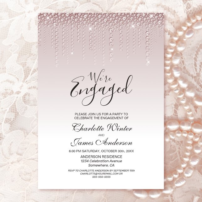Invitación Elegante Partido de Compromiso con los Diamantes P (Subido por el creador)