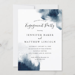 Invitación Elegante Partido de compromiso de acuarela azul de