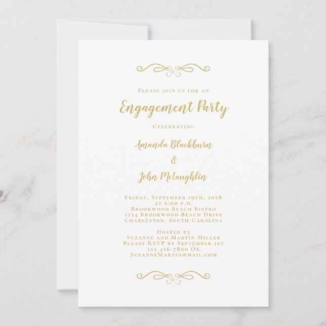 Invitación Elegante Partido de Compromiso de Boda Romántica d (Anverso)