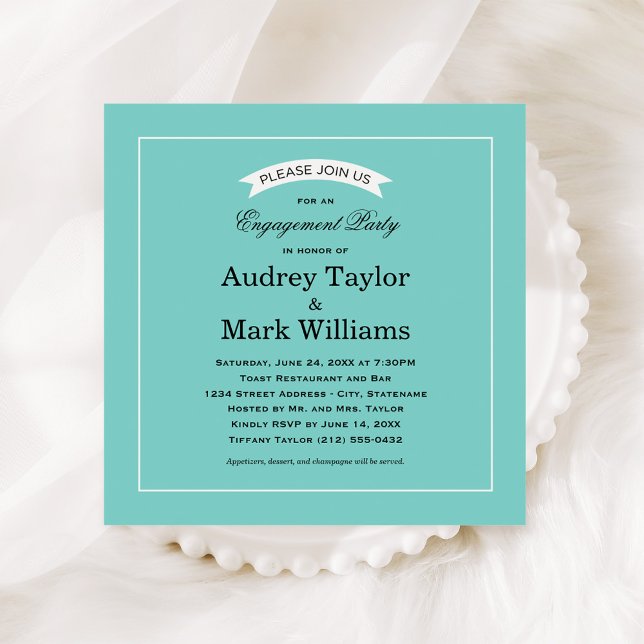 Invitación Elegante Partido de Compromiso de Bodas Aqua Blue  (Subido por el creador)