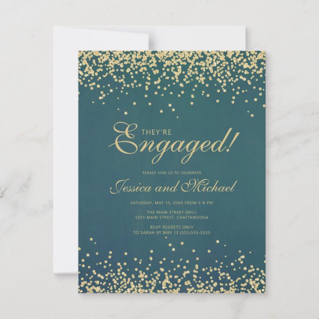 Invitación Elegante Partido de Compromiso de Bodas Purpurinas (Anverso)