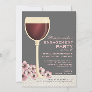 Invitación Elegante Partido de Compromiso de Bodas Vinos y Fl