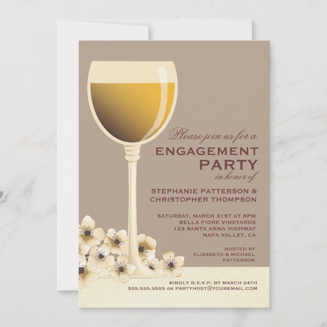 Invitación Elegante Partido de Compromiso de Bodas Vinos y Fl (Anverso)