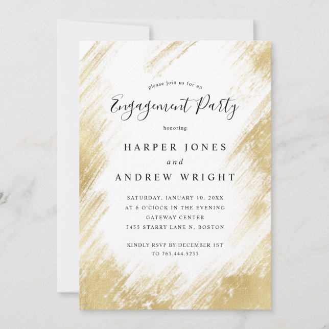 Invitación Elegante partido de compromiso de brocha de oro (Anverso)