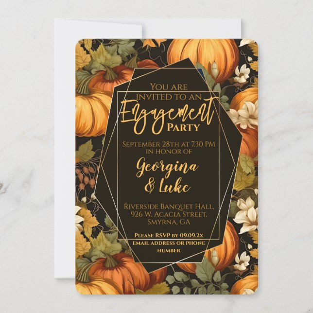 Invitación Elegante partido de compromiso de calabaza de otoñ (Anverso)
