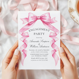 Invitación Elegante PARTIDO DE COMPROMISO DE Cinta Bow Pink