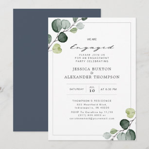 Invitación Elegante partido de compromiso de Eucalyptus Green