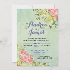 Invitación Elegante Partido de Compromiso de Flores Verdes Pa