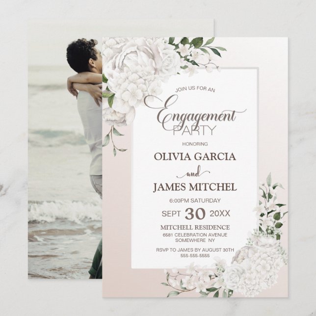 Invitación Elegante Partido de Compromiso de Fotos de Persona (Anverso / Reverso)