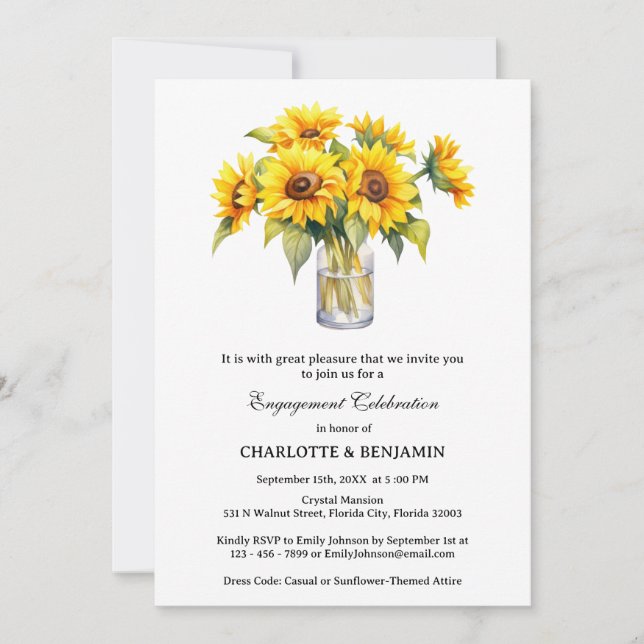 Invitación Elegante Partido de Compromiso de Girasol (Anverso)