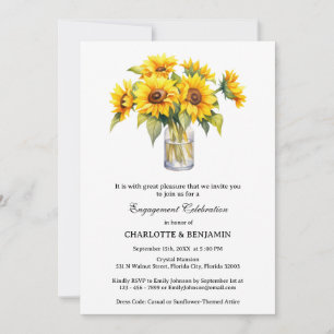Invitación Elegante Partido de Compromiso de Girasol