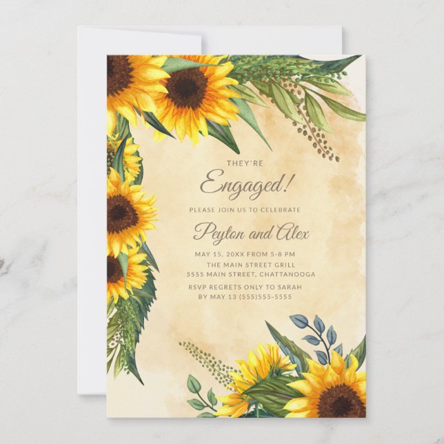 Invitación Elegante Partido de compromiso de girasoles amaril (Anverso)