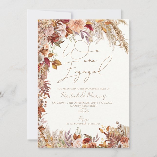 Invitación Elegante Partido de Compromiso de Grass White Flor (Anverso)