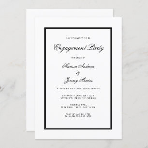 Invitación Elegante Partido de Compromiso de Guión Blanco Neg