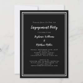 Invitación Elegante Partido de Compromiso de Guión Negro Mini
